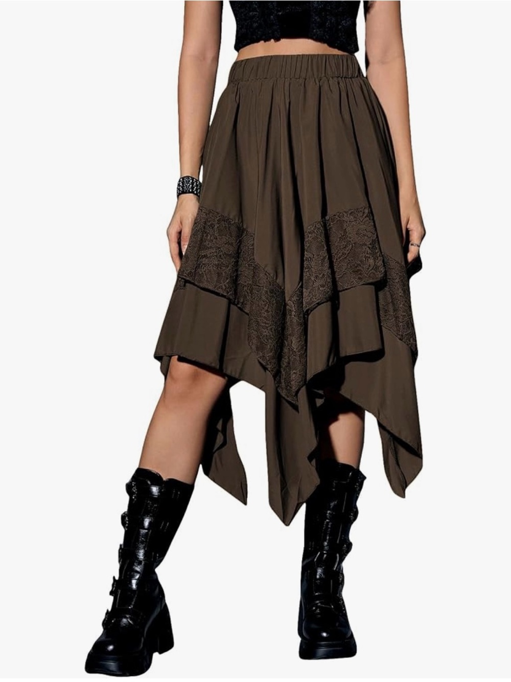 Asymmetric Boho Handkerchief Hem Skirt - Brown